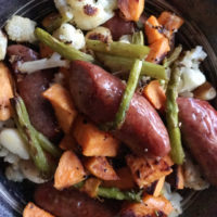 Roasted vegetables and sausauges