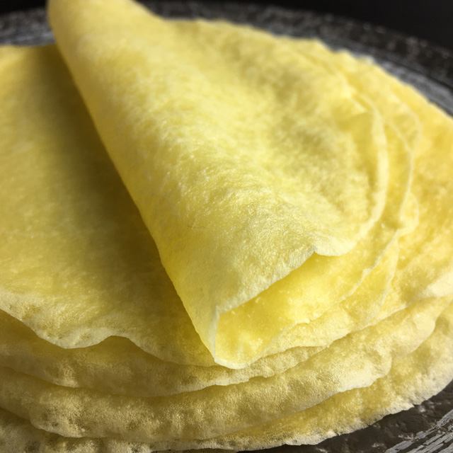 A stack of flourless crepe tortillas