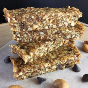 A stack of cashew date bars