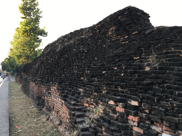 A section of the original brick wall of the Walled Old City in Chiang Mai