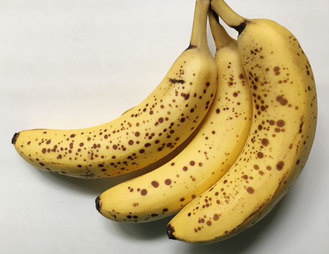 Three ripe spotted yellow bananas for gluten-free banana bread