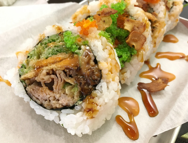 Close-up of the Beef-Iyaki Roll from Chotto Maki