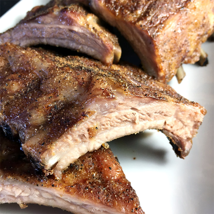 Close-up of a cut section of pork ribs